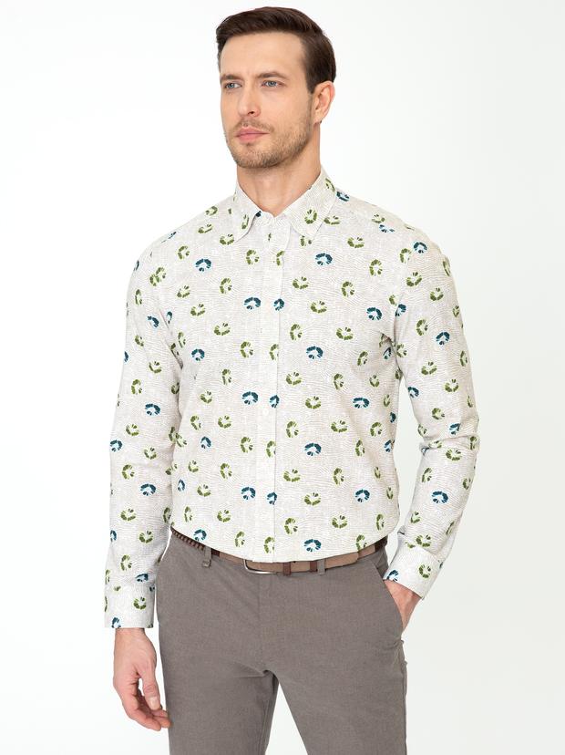 Yeşil Slim Fit Uzun Kollu Gömlek