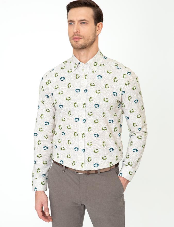 Yeşil Slim Fit Uzun Kollu Gömlek