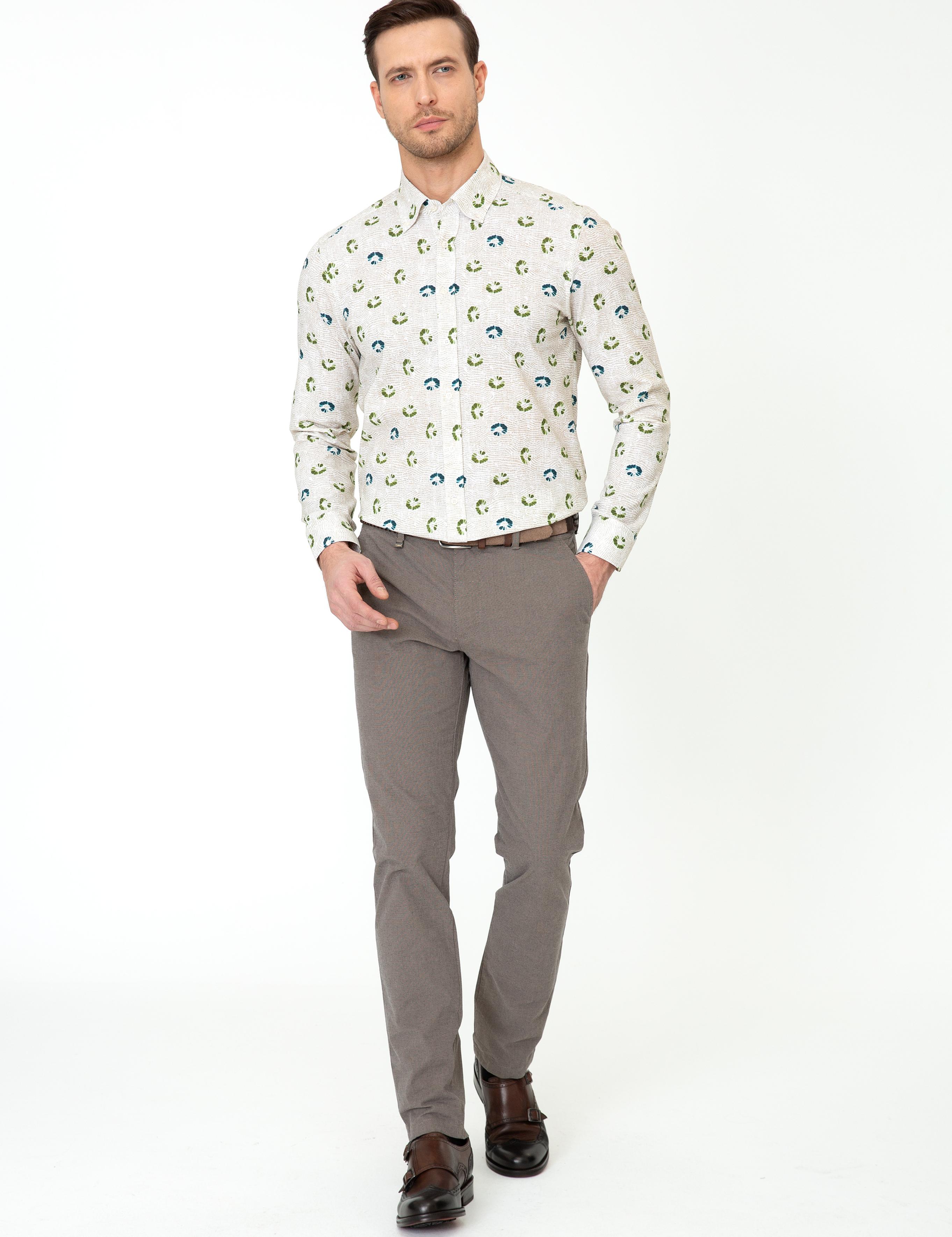 Yeşil Slim Fit Uzun Kollu Gömlek - 50247590046