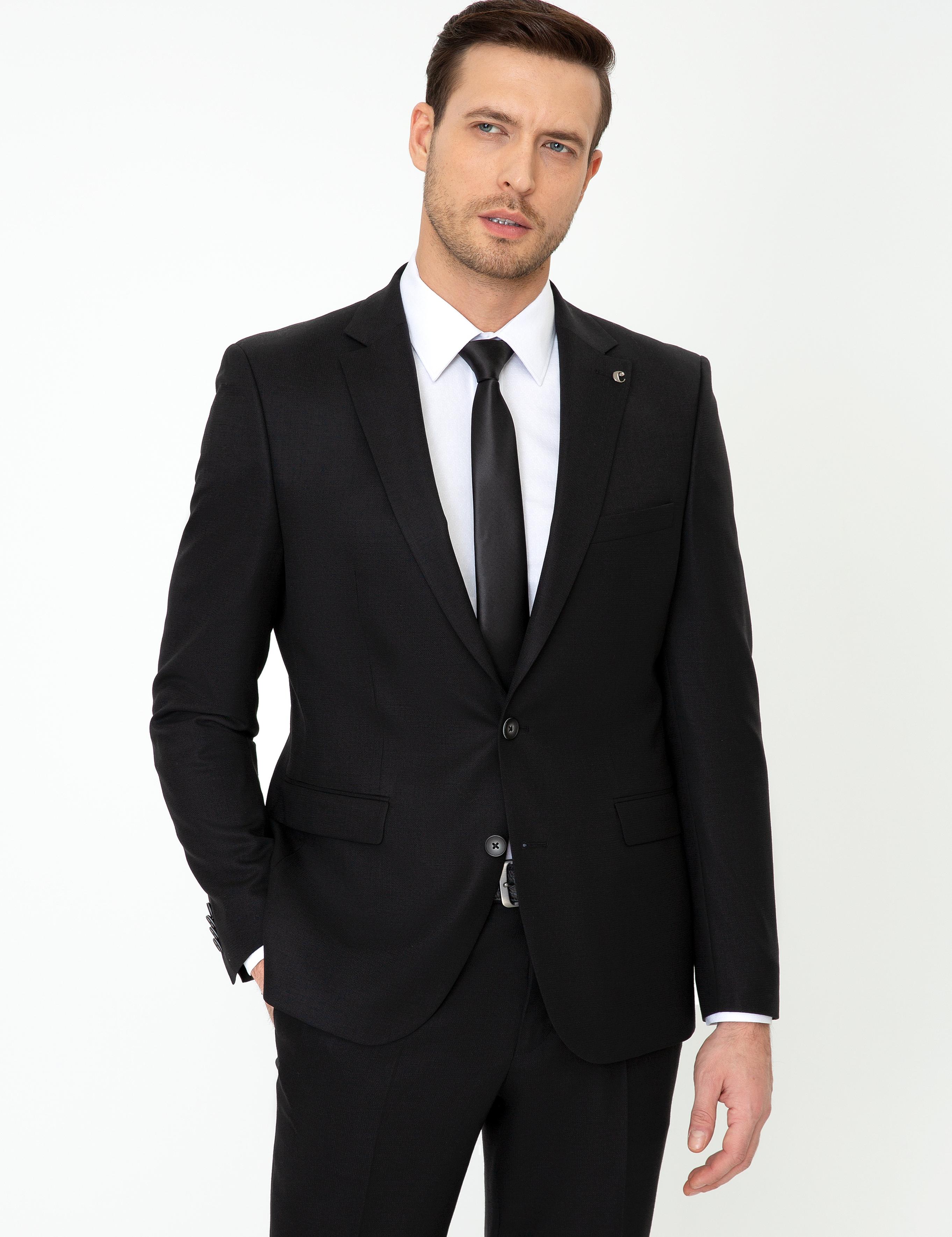 Siyah Slim Fit Yün Ceket - 50250780041