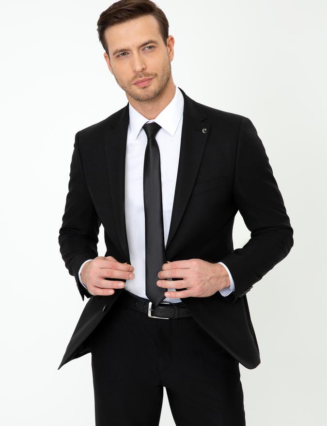 Siyah Slim Fit Yün Ceket