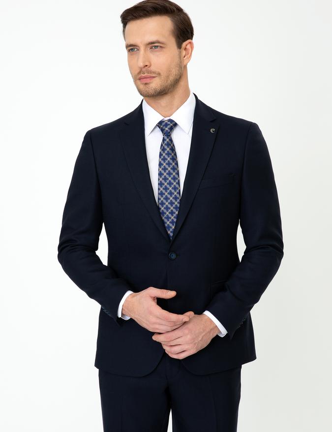 Lacivert Slim Fit Yün Ceket