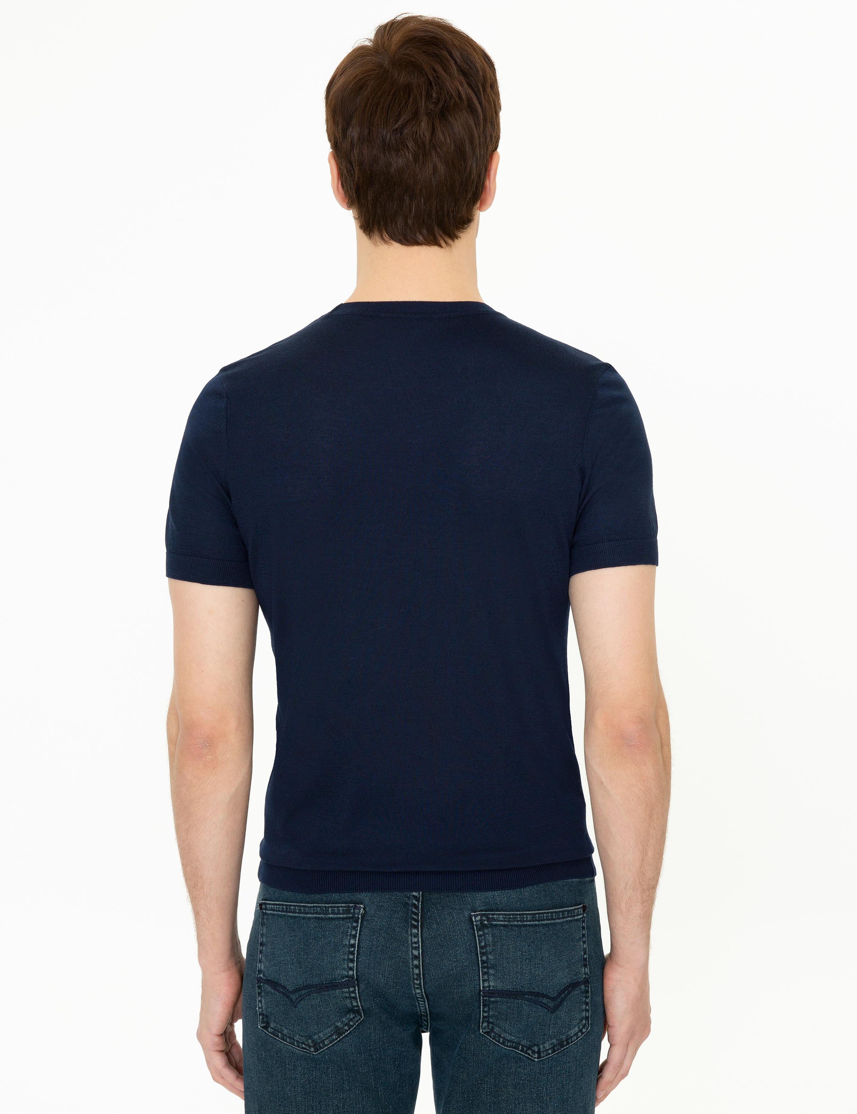 Lacivert Slim Fit Bisiklet Yaka Triko T-shirt - 50249549005