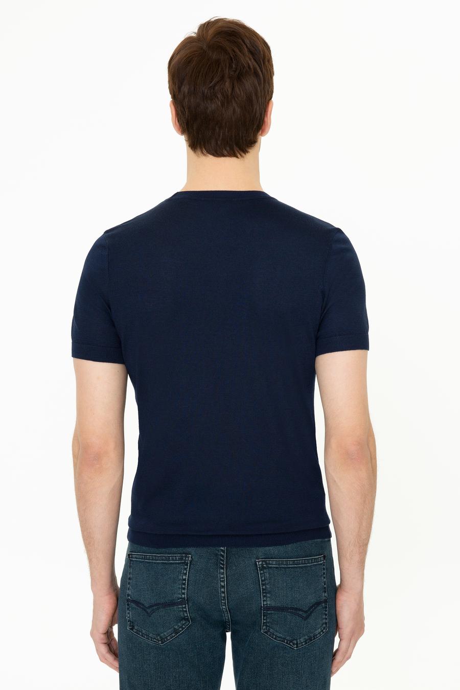 Lacivert Slim Fit Bisiklet Yaka Triko T-shirt - 50249549005