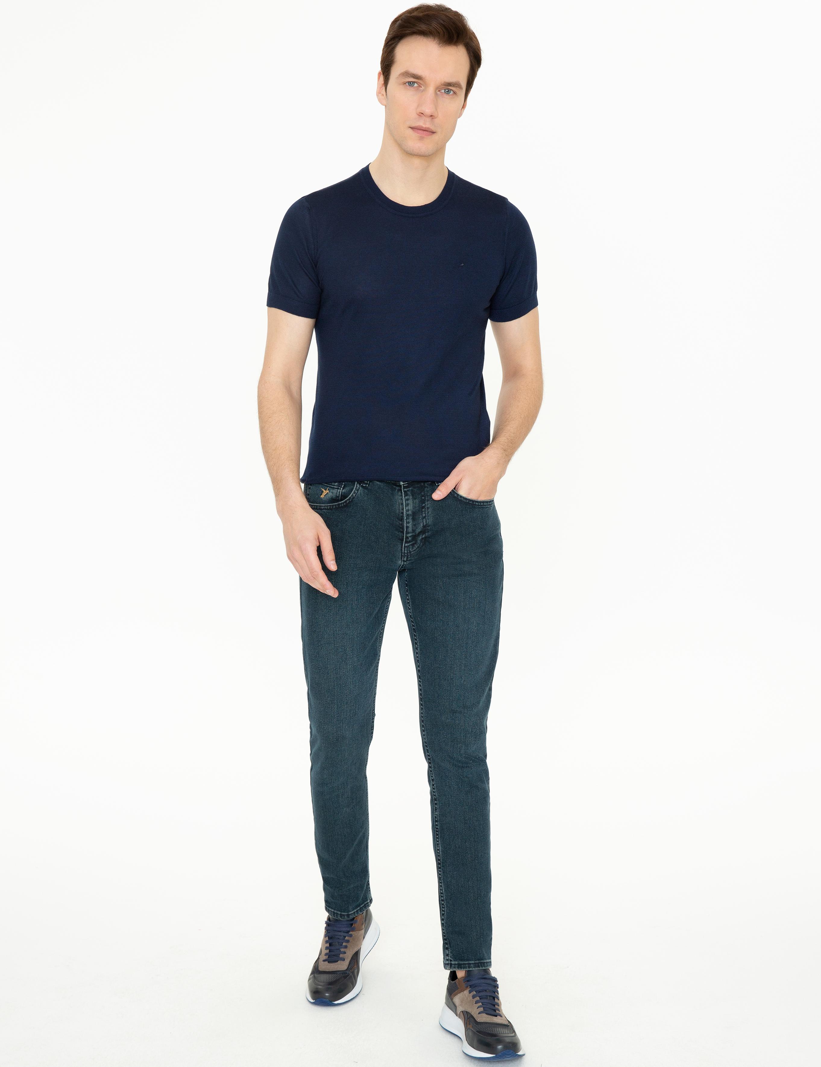 Lacivert Slim Fit Bisiklet Yaka Triko T-shirt - 50249549005