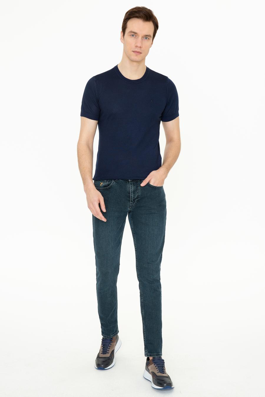Lacivert Slim Fit Bisiklet Yaka Triko T-shirt - 50249549005