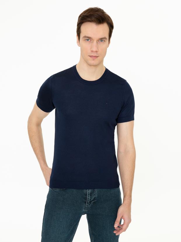 Lacivert Slim Fit Bisiklet Yaka Triko T-shirt