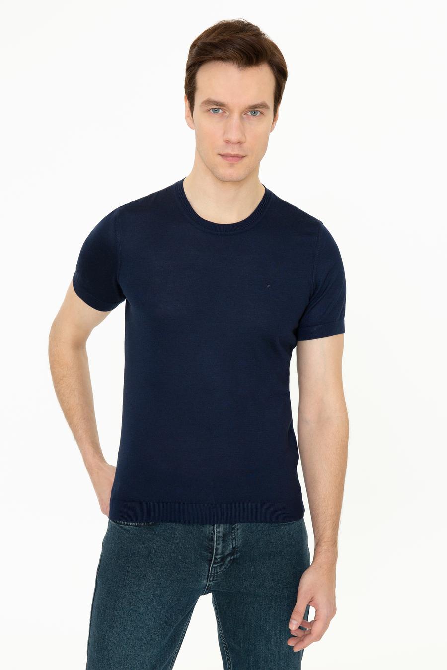 Lacivert Slim Fit Bisiklet Yaka Triko T-shirt - 50249549005