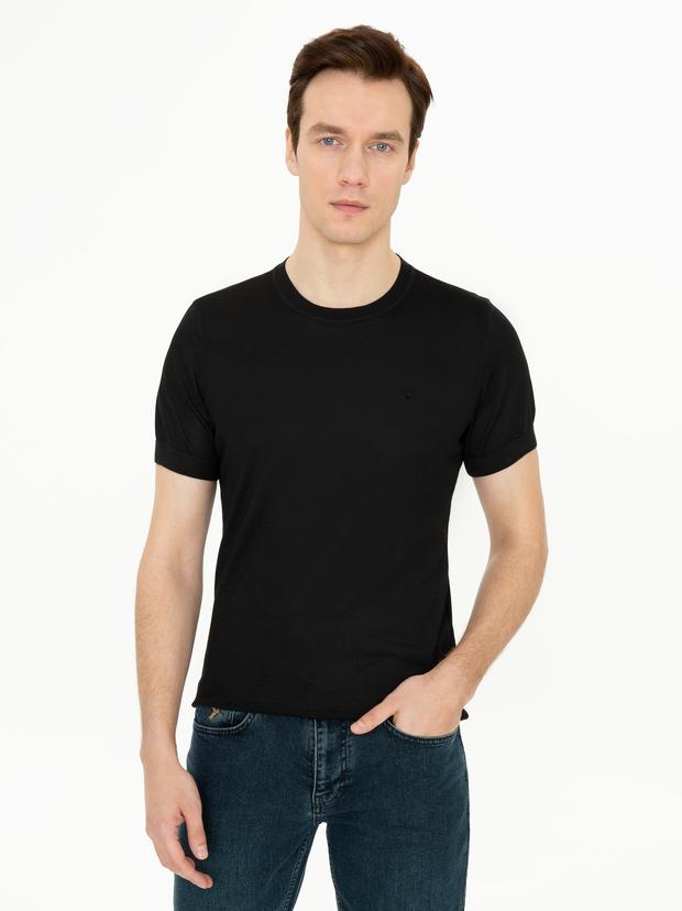 Siyah Slim Fit Bisiklet Yaka Triko T-shirt
