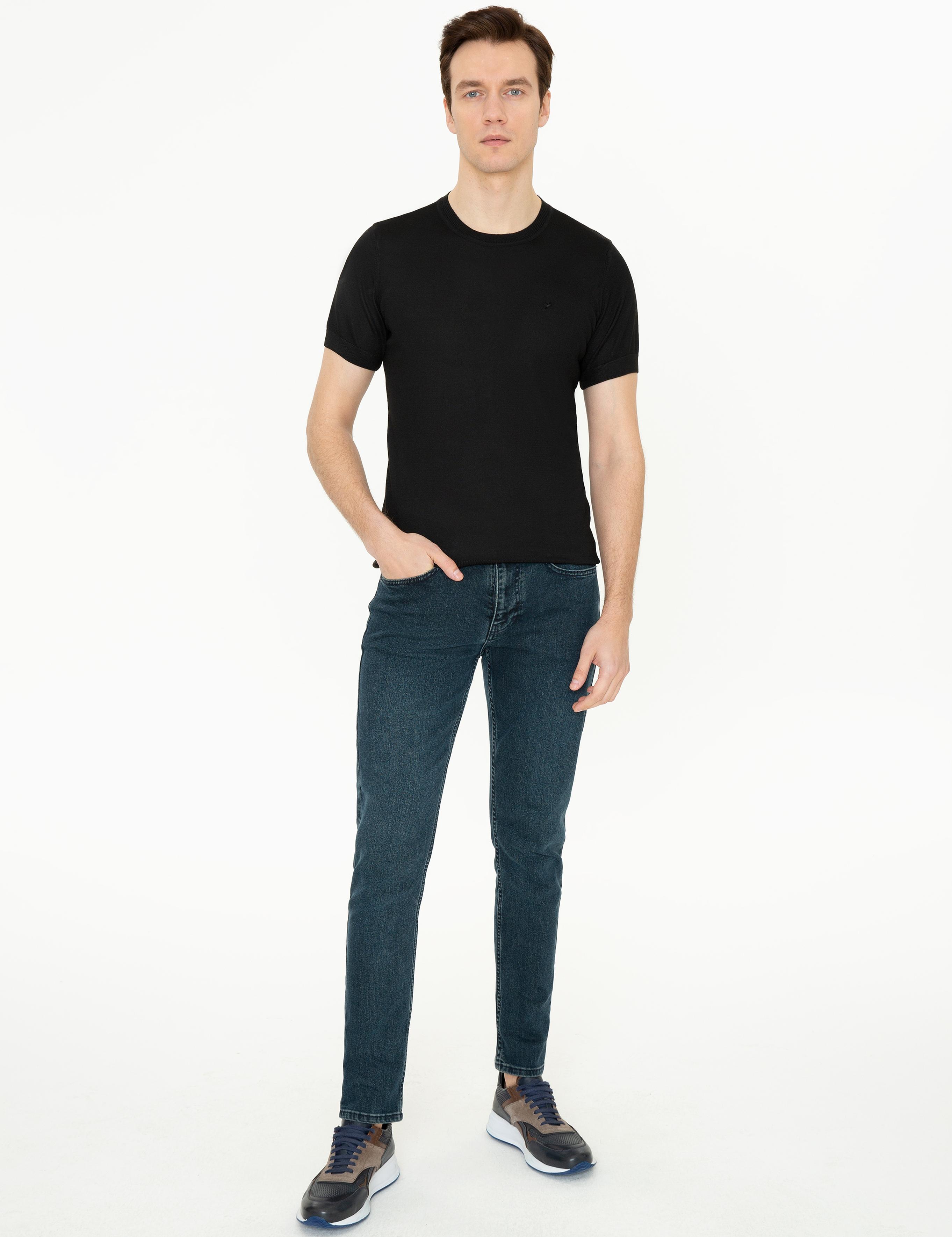 Siyah Slim Fit Bisiklet Yaka Triko T-shirt - 50249549045