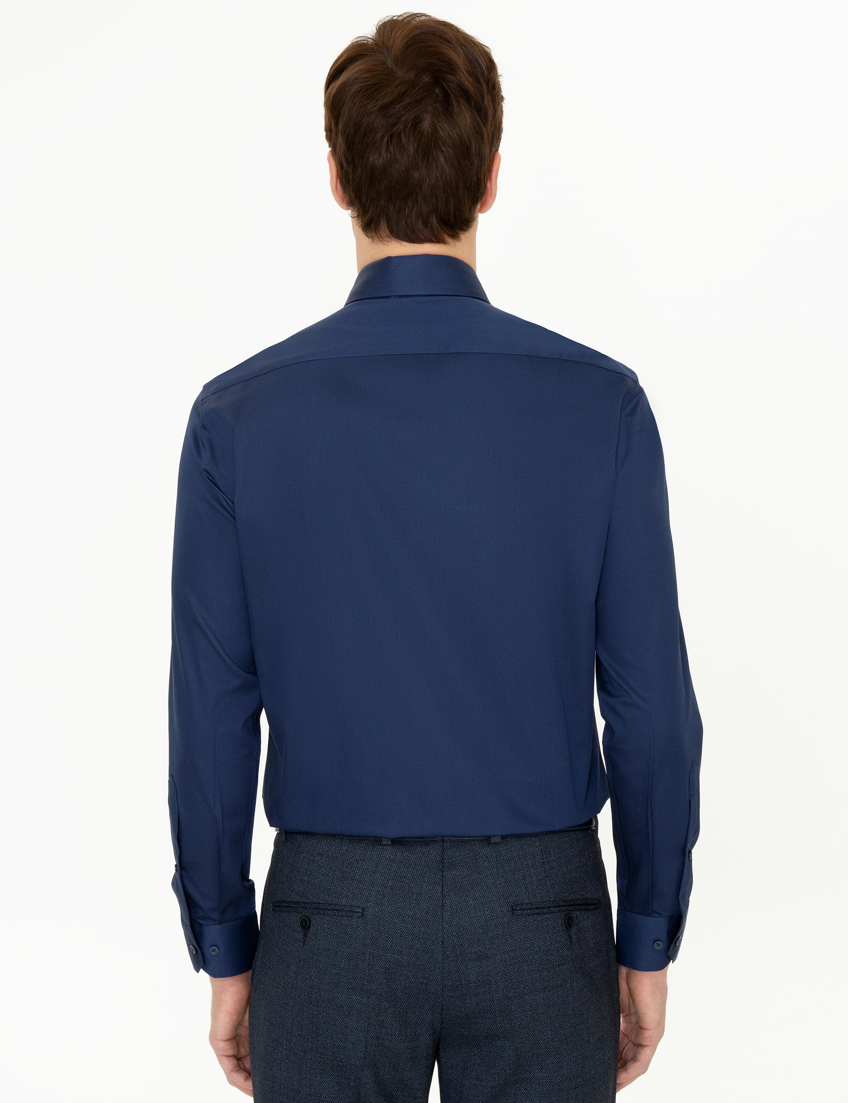 Lacivert Slim Fit %100 Pamuk İtalyan Yaka Klasik Gömlek - 50250845056