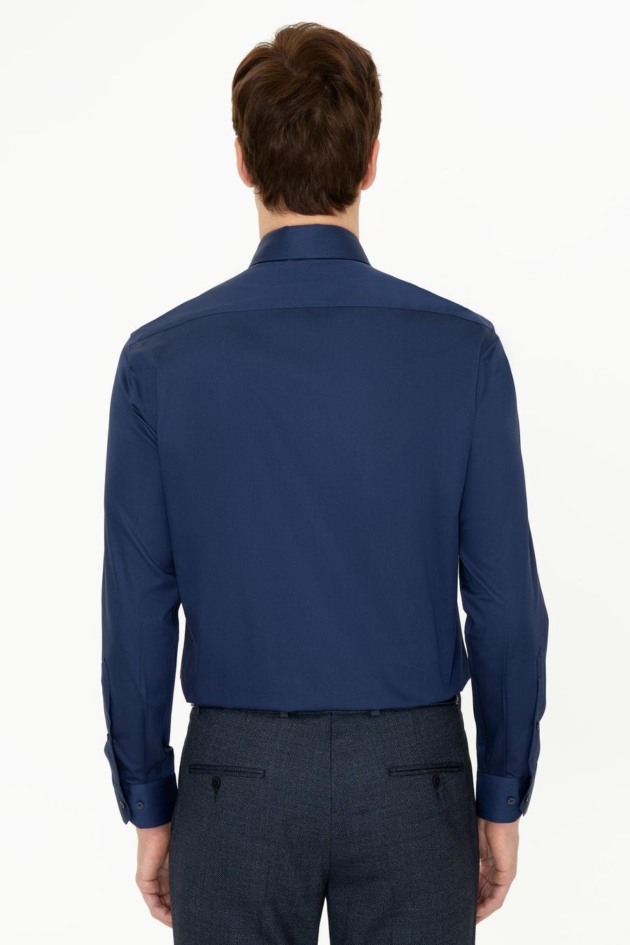 Lacivert Slim Fit %100 Pamuk İtalyan Yaka Klasik Gömlek - 50250845056