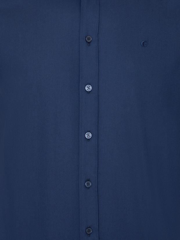 Lacivert Slim Fit %100 Pamuk İtalyan Yaka Klasik Gömlek