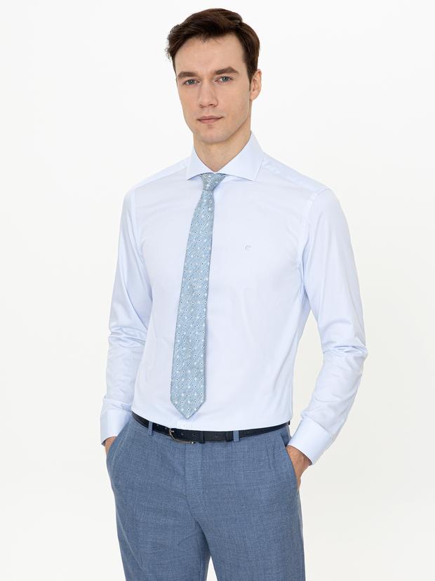 Açık Mavi Slim Fit %100 Pamuk İtalyan Yaka Klasik Gömlek