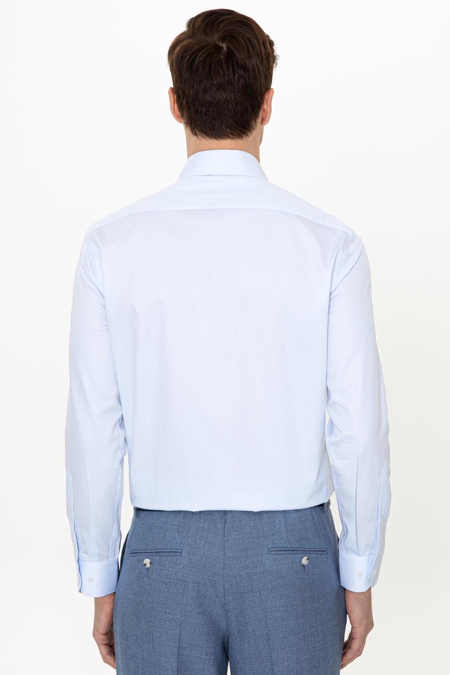 Açık Mavi Slim Fit %100 Pamuk İtalyan Yaka Klasik Gömlek - 50250845022