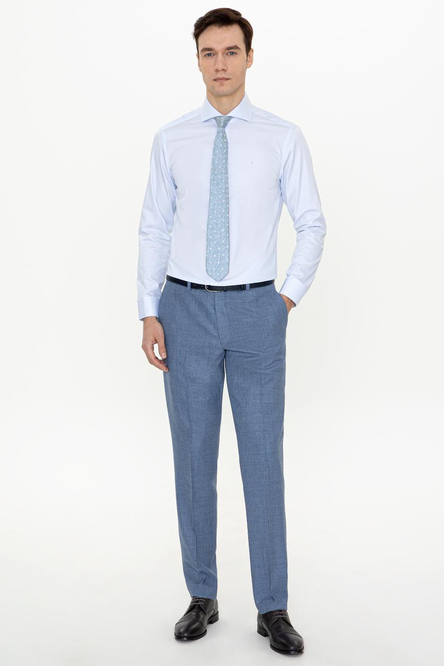 Açık Mavi Slim Fit %100 Pamuk İtalyan Yaka Klasik Gömlek - 50250845022