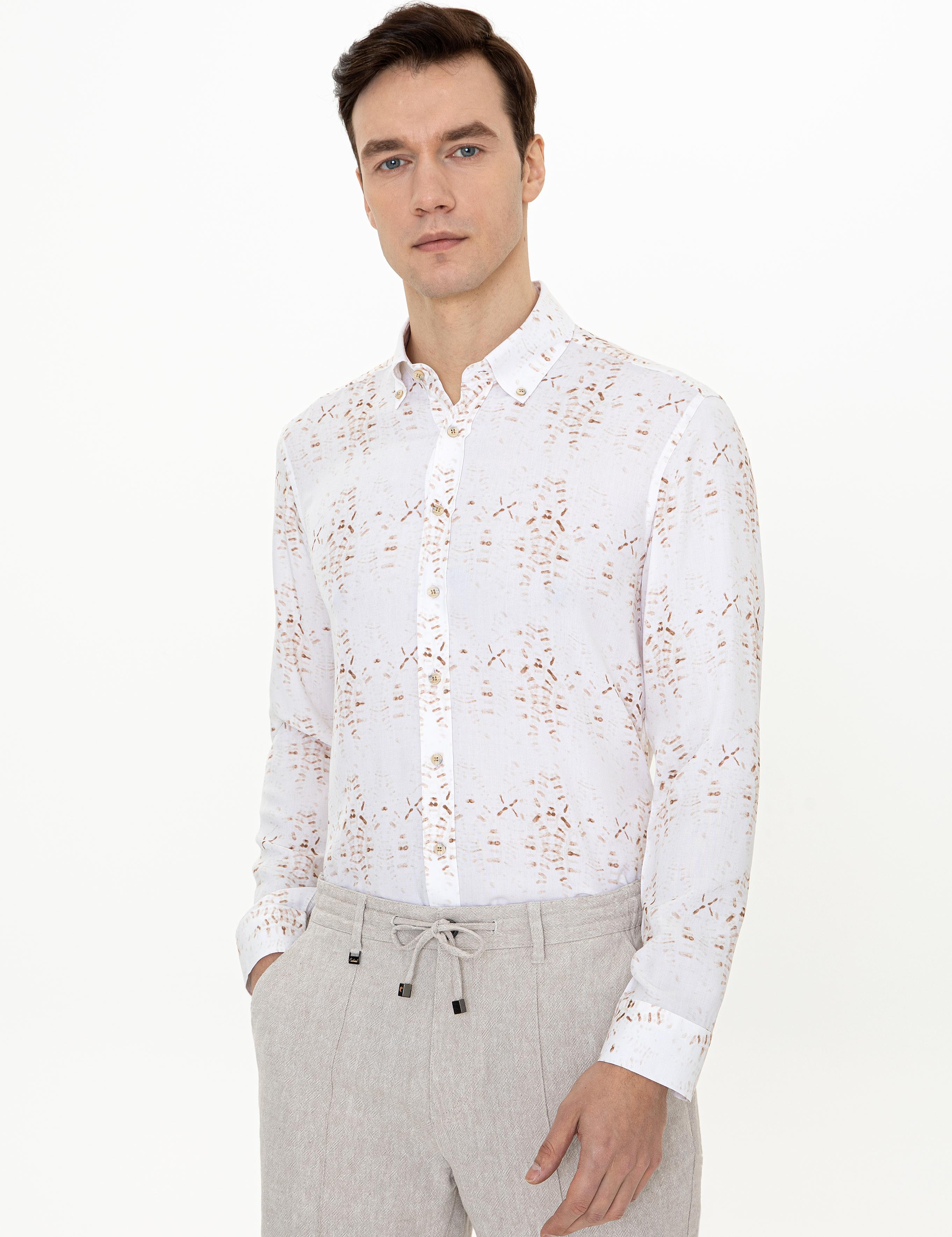 Bej Slim Fit Uzun Kollu Gömlek - 50247574035