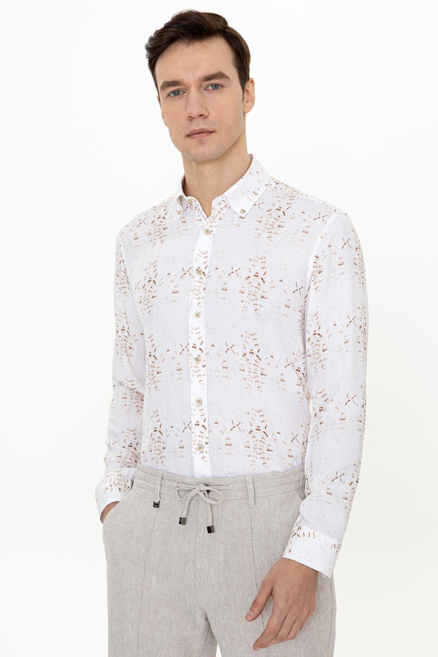 Bej Slim Fit Uzun Kollu Gömlek - 50247574035