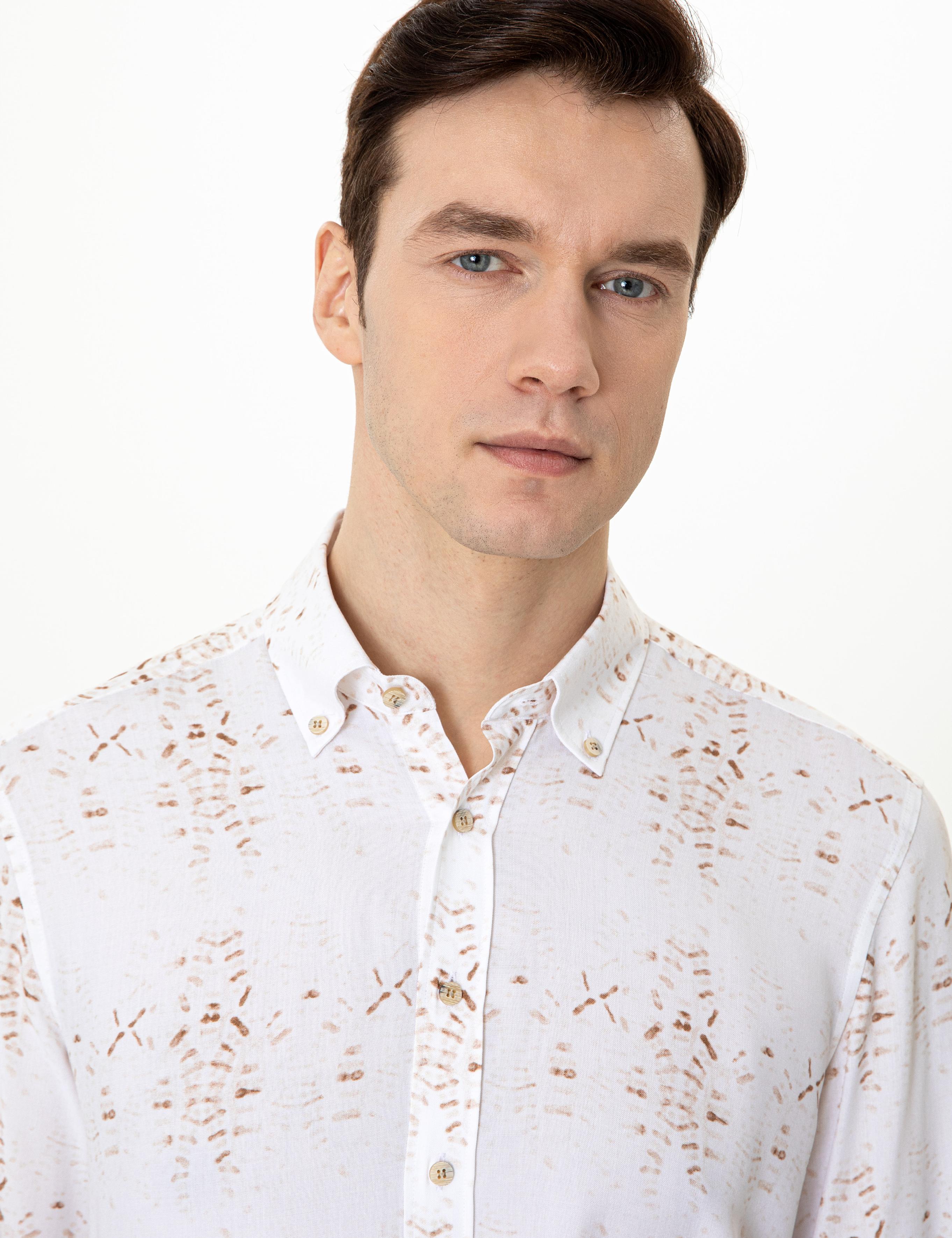 Bej Slim Fit Uzun Kollu Gömlek - 50247574035