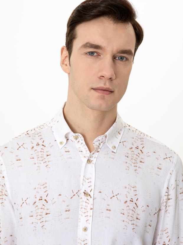Bej Slim Fit Uzun Kollu Gömlek