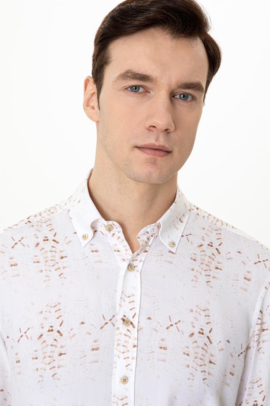 Bej Slim Fit Uzun Kollu Gömlek - 50247574035