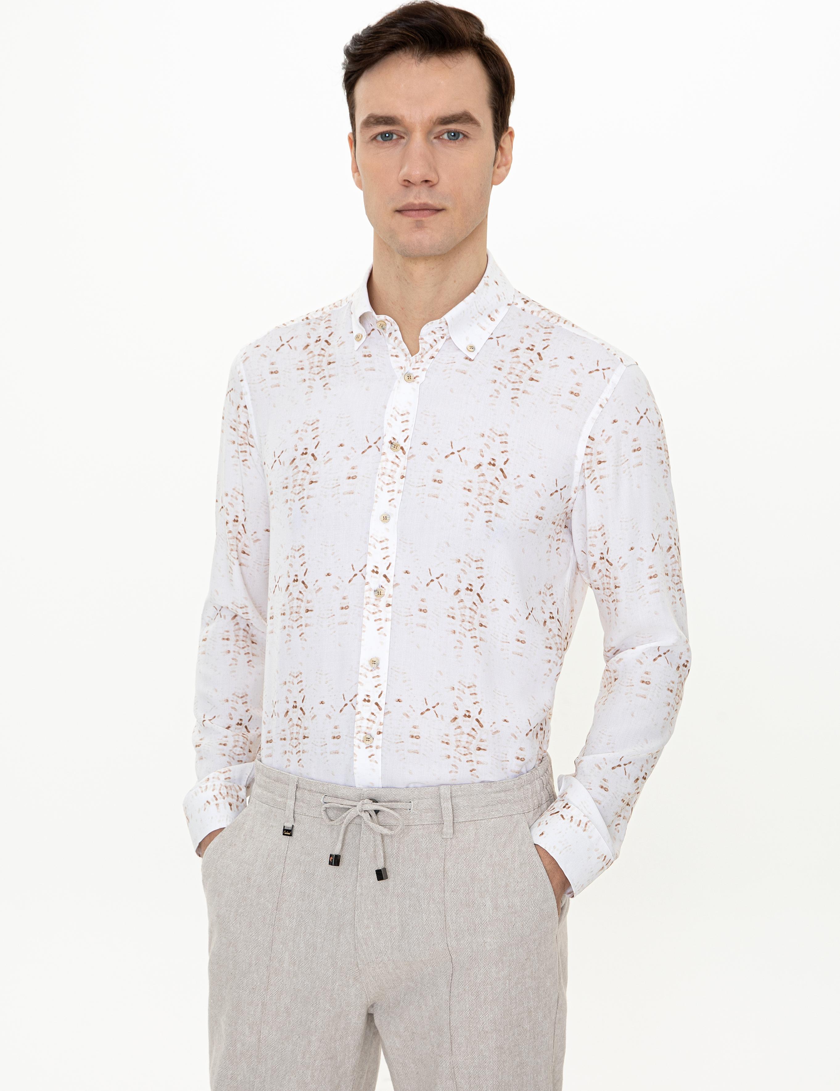 Bej Slim Fit Uzun Kollu Gömlek - 50247574035