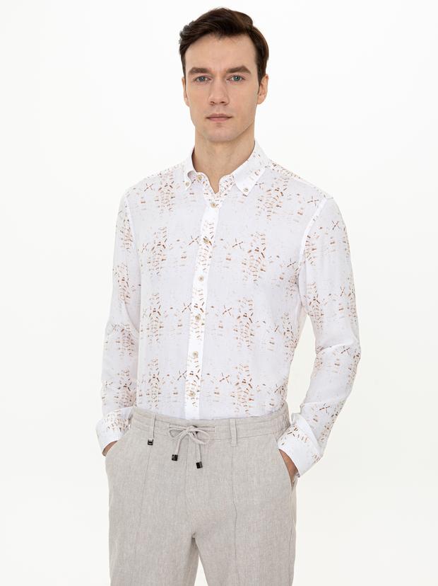 Bej Slim Fit Uzun Kollu Gömlek