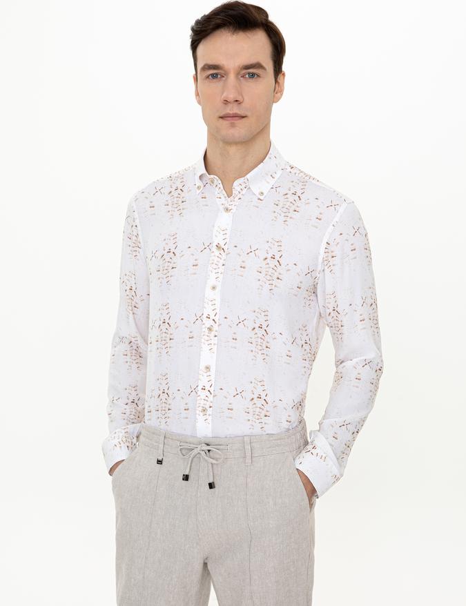 Bej Slim Fit Uzun Kollu Gömlek