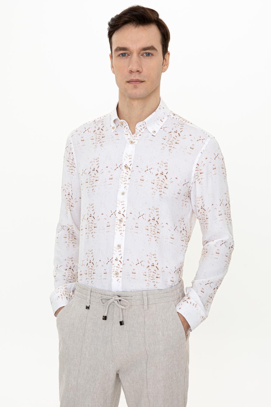 Bej Slim Fit Uzun Kollu Gömlek - 50247574035