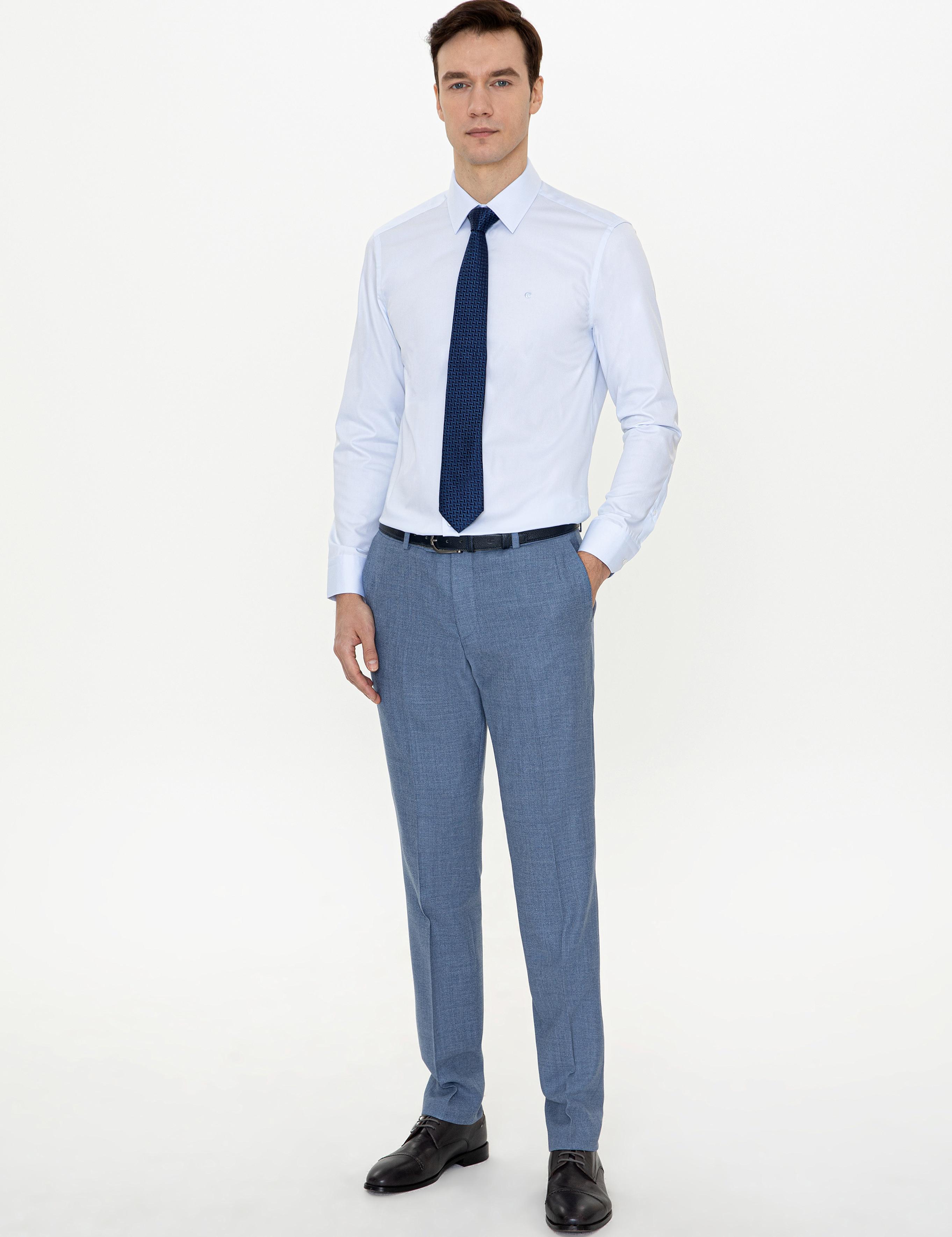 Açık Mavi Slim Fit %100 Pamuk Klasik Yaka  Basic Gömlek - 50250885020