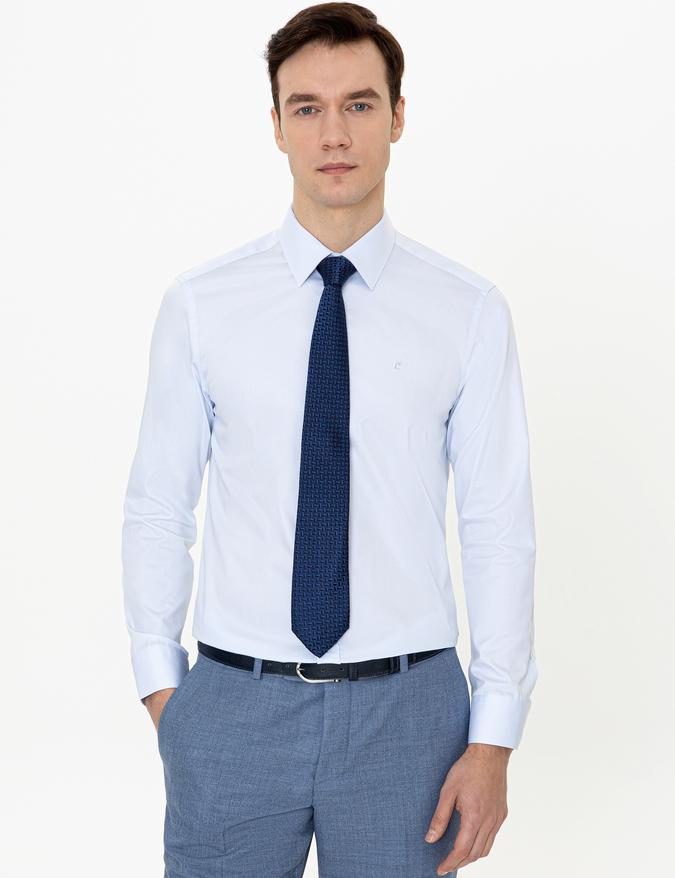 Açık Mavi Slim Fit %100 Pamuk Klasik Yaka  Basic Gömlek