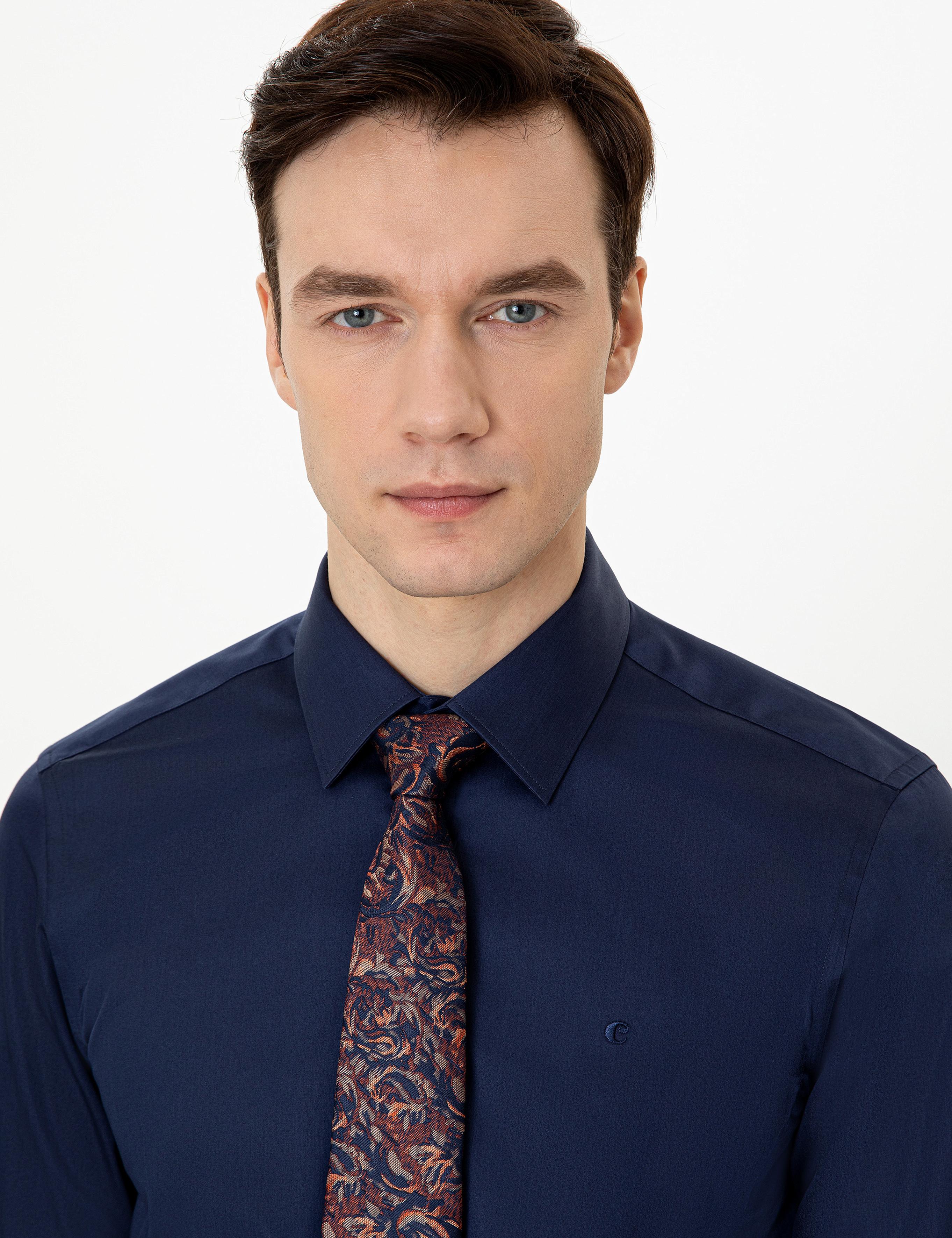 Lacivert Slim Fit %100 Pamuk Klasik Yaka  Basic Gömlek - 50250885056
