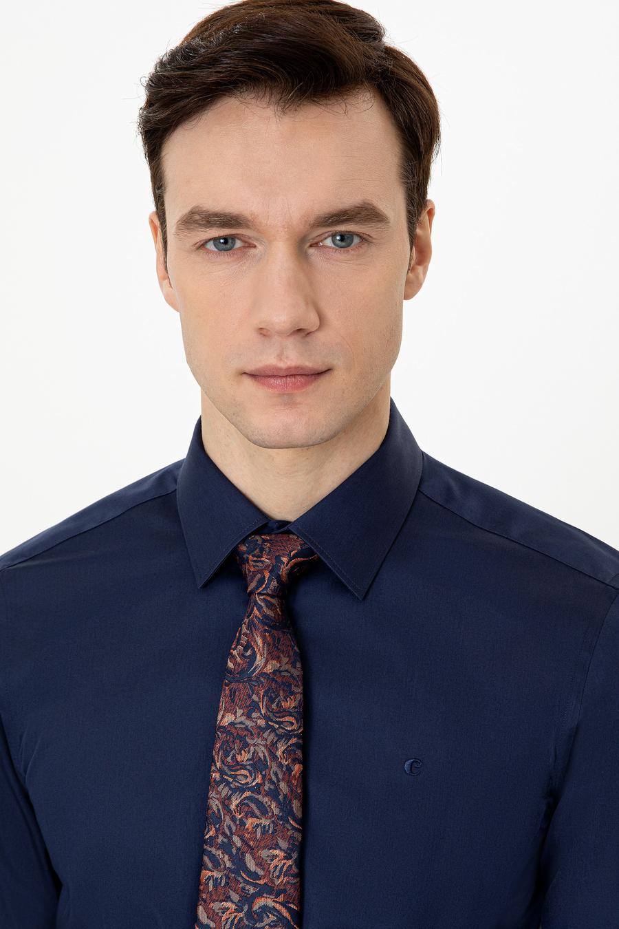 Lacivert Slim Fit %100 Pamuk Klasik Yaka  Basic Gömlek - 50250885056
