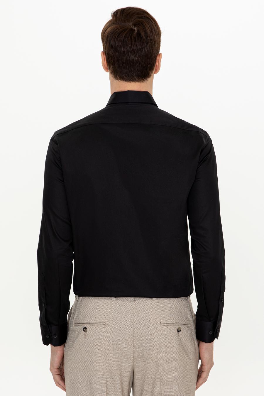 Siyah Slim Fit Uzun Kollu Basic Gömlek - 50255242079