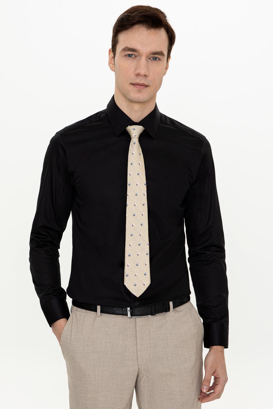 Siyah Slim Fit Uzun Kollu Basic Gömlek - 50255242079