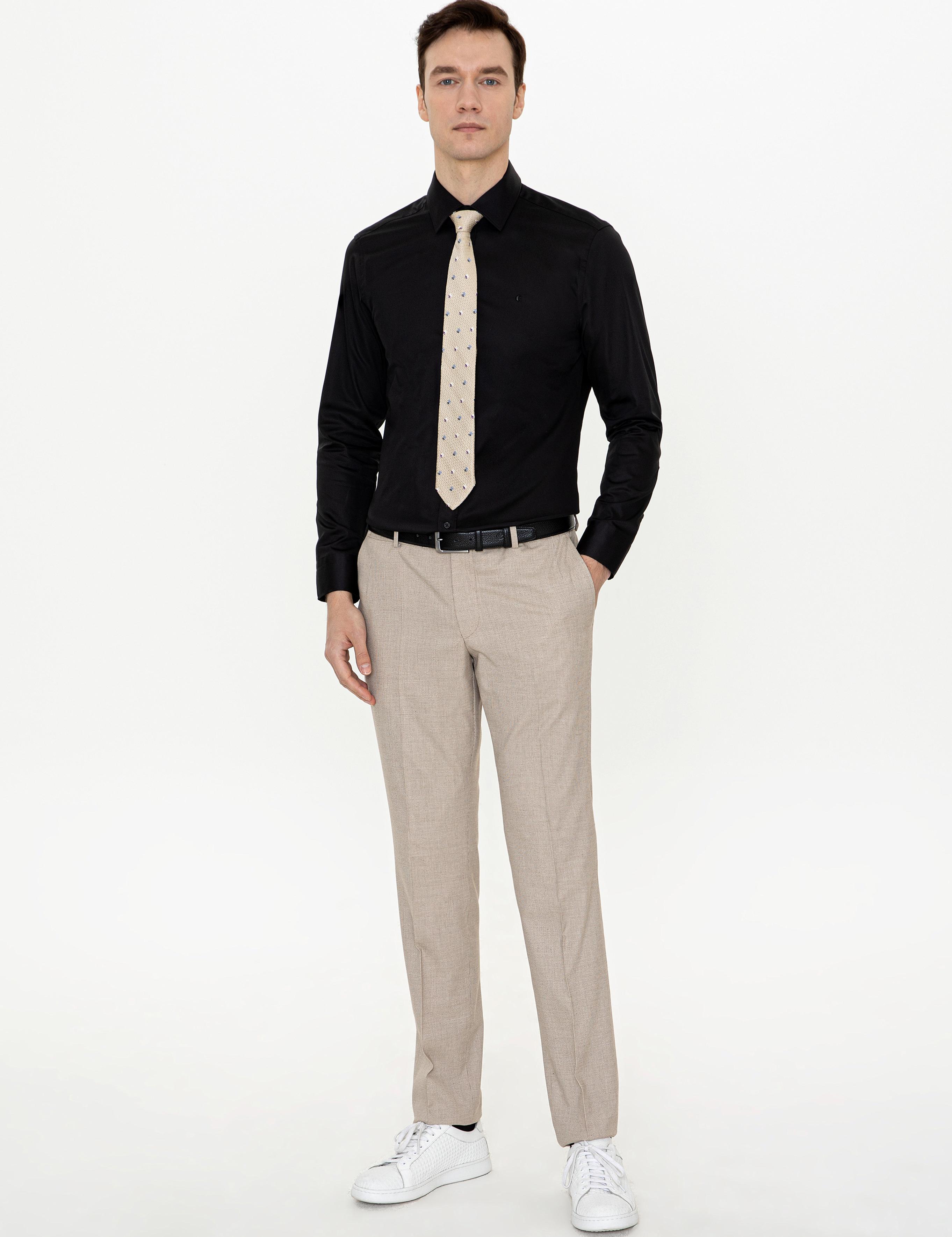Siyah Slim Fit Uzun Kollu Basic Gömlek - 50255242079