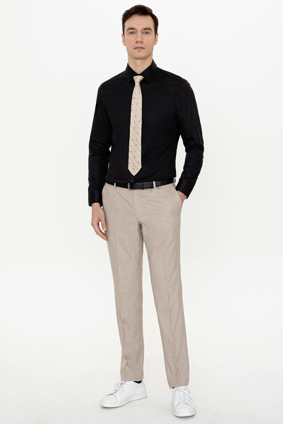 Siyah Slim Fit Uzun Kollu Basic Gömlek - 50255242079