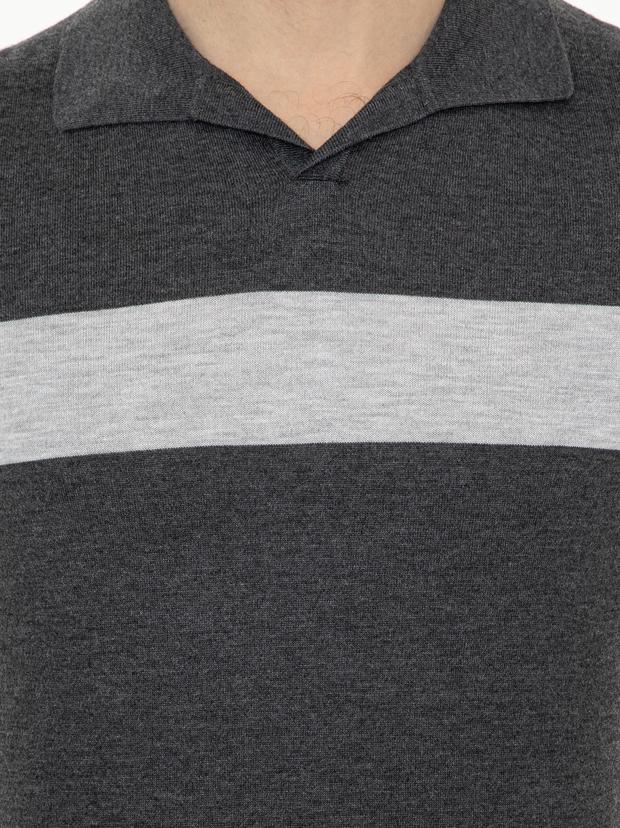 Gri Polo Yaka Triko T-Shirt