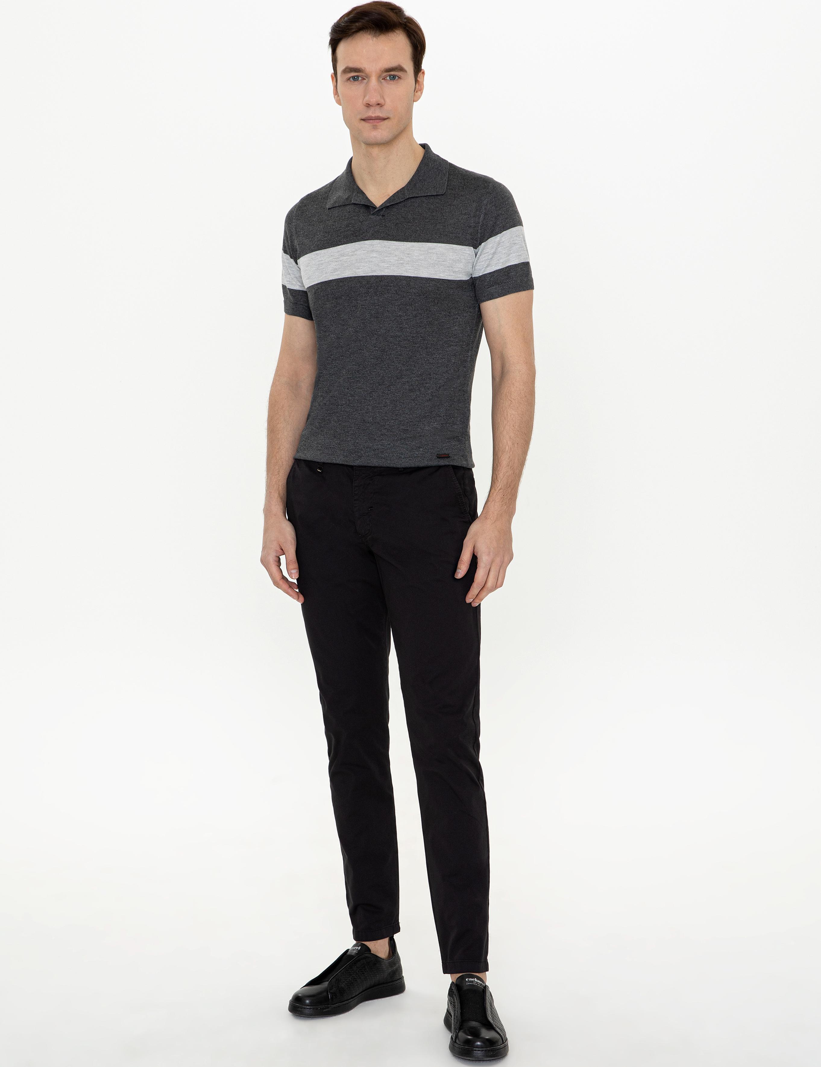 Gri Slim Fit Polo Yaka Triko T-Shirt - 50247015125