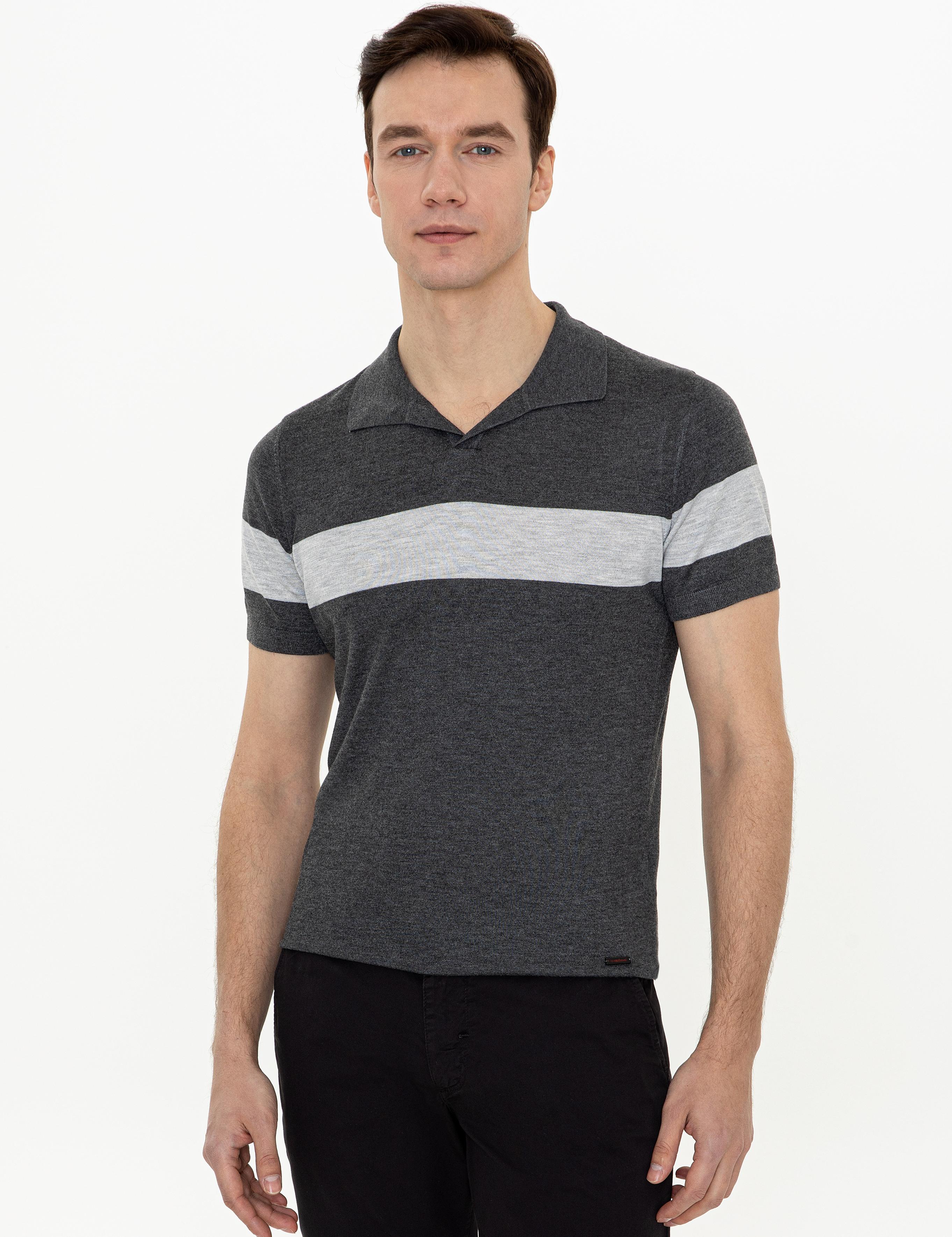 Gri Slim Fit Polo Yaka Triko T-Shirt - 50247015125