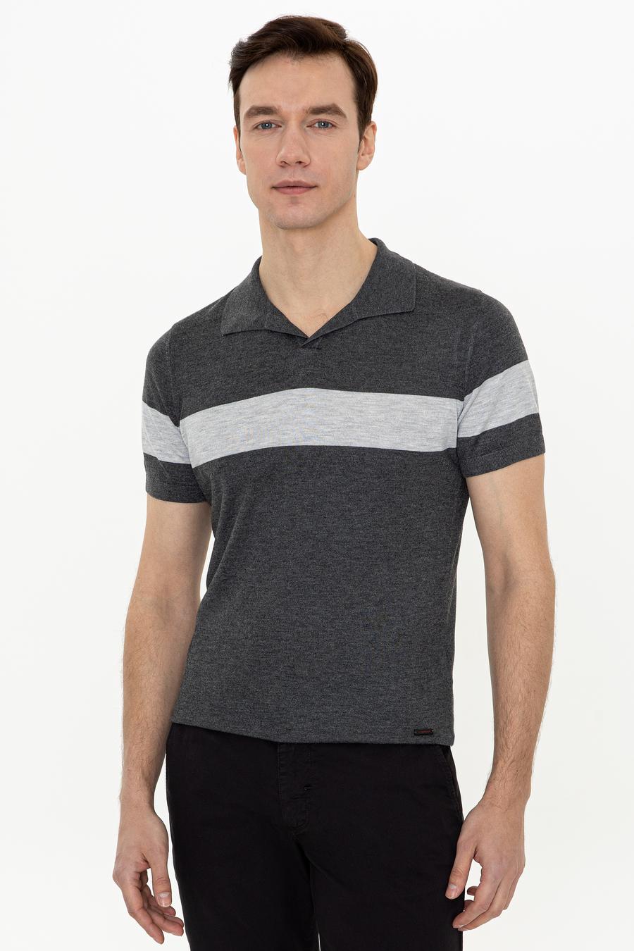 Gri Slim Fit Polo Yaka Triko T-Shirt - 50247015125