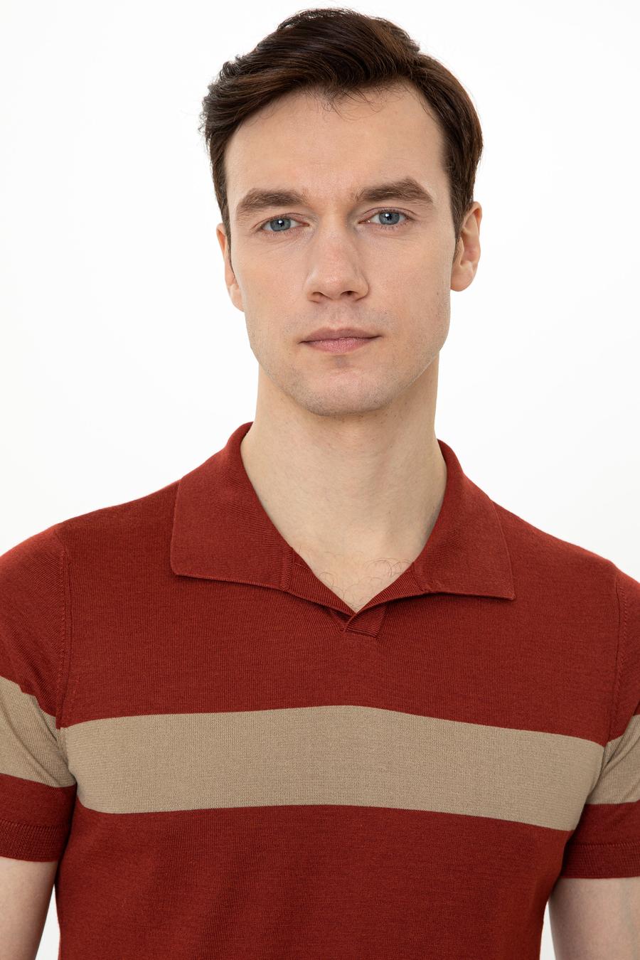 Kiremit Slim Fit Polo Yaka Triko T-Shirt - 50247015036