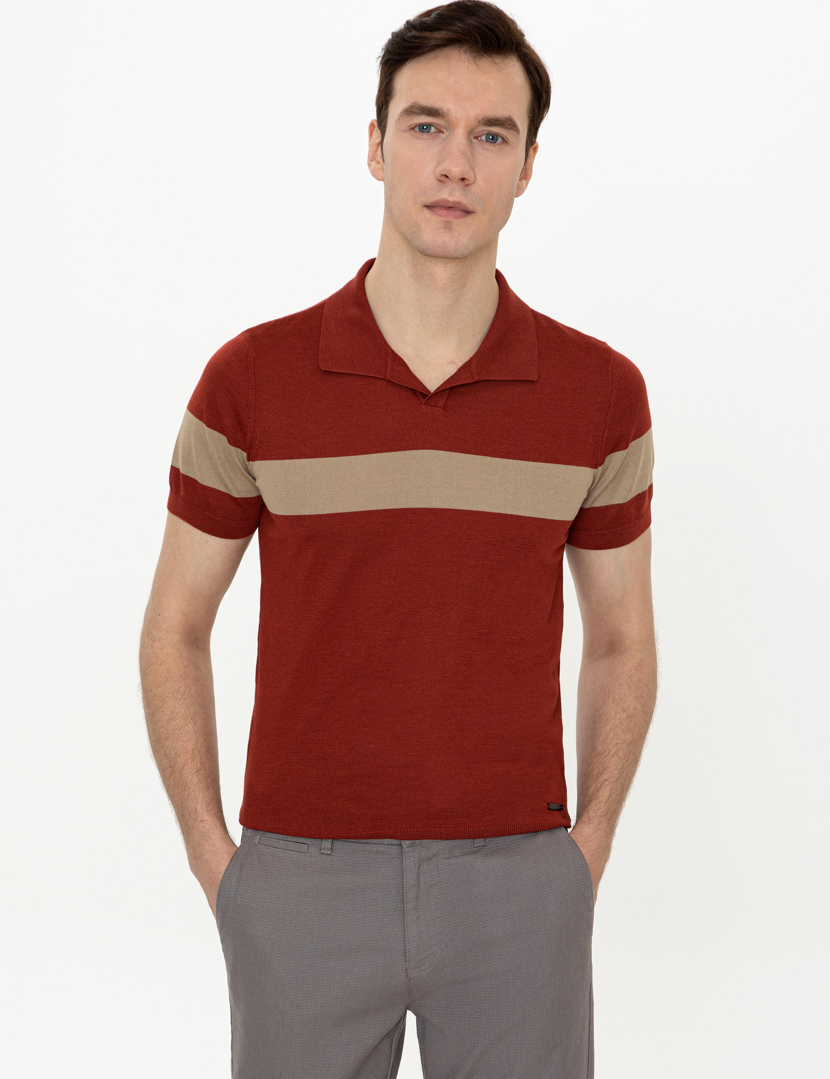 Kiremit Slim Fit Polo Yaka Triko T-Shirt - 50247015036