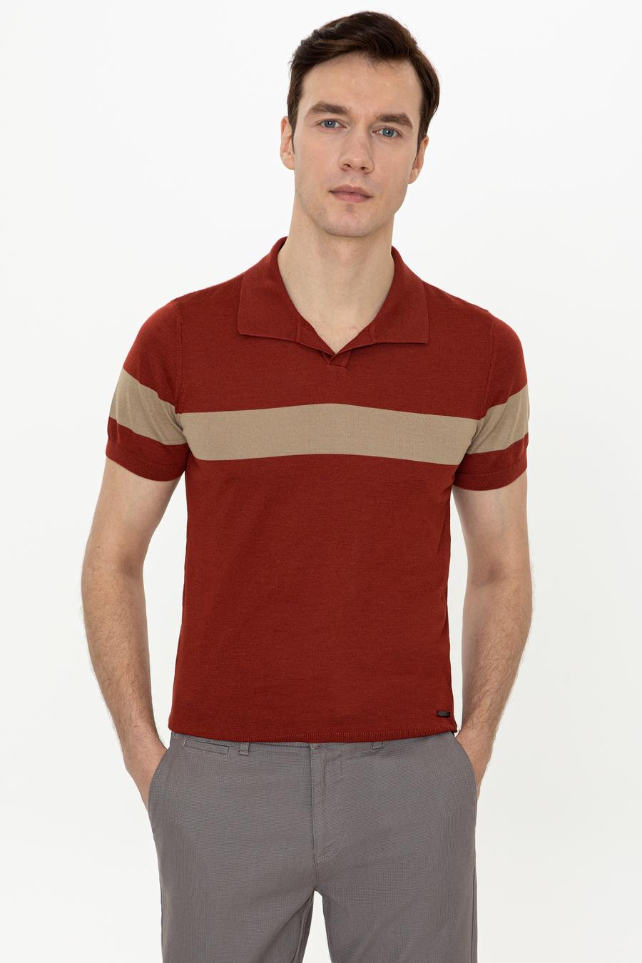 Kiremit Slim Fit Polo Yaka Triko T-Shirt - 50247015036