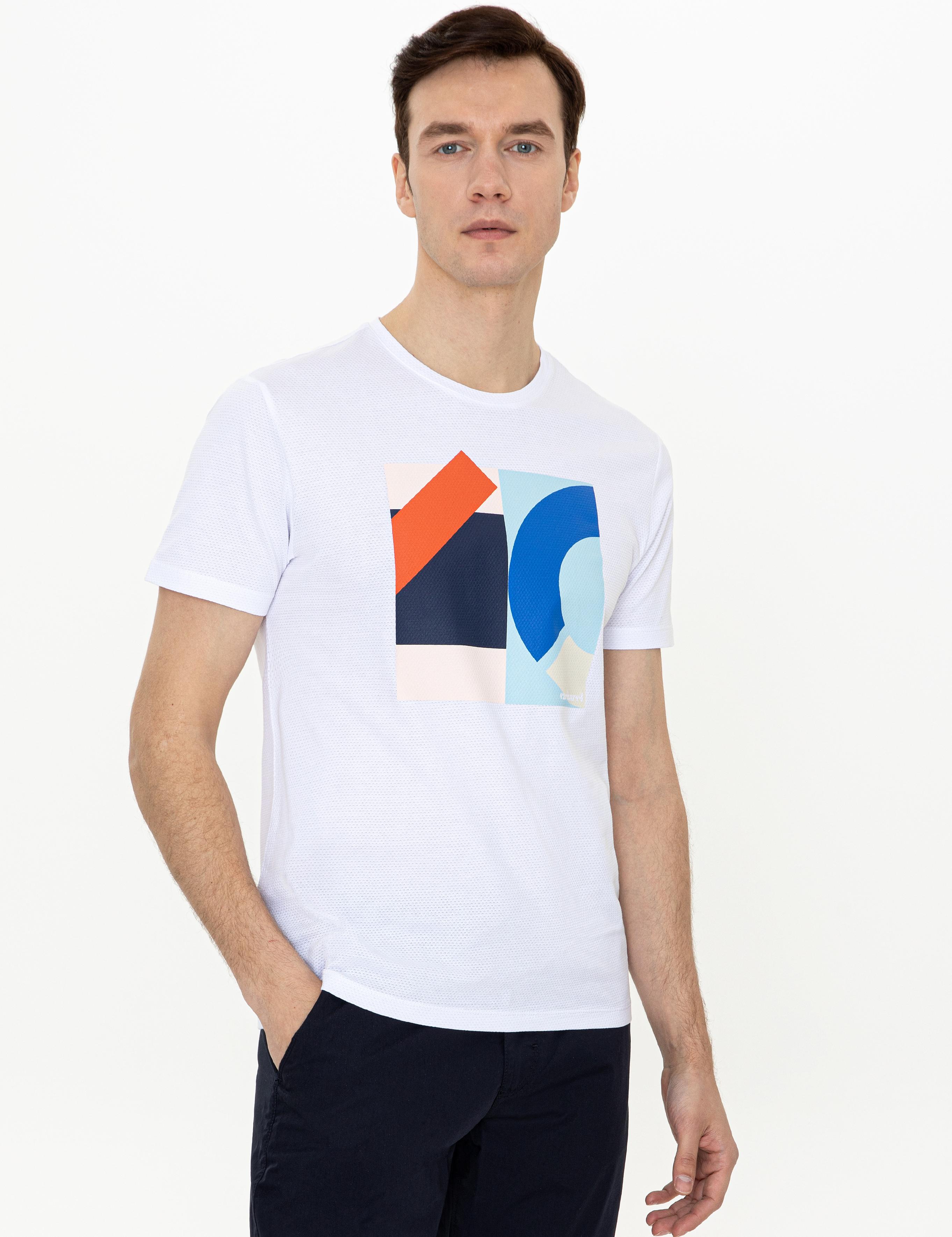 Beyaz Bisiklet Yaka Slim Fit T-Shirt - 50247417009