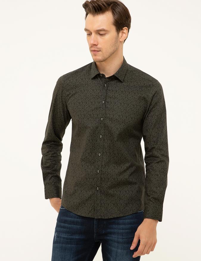 Haki Slim Fit Uzun Kollu Gömlek