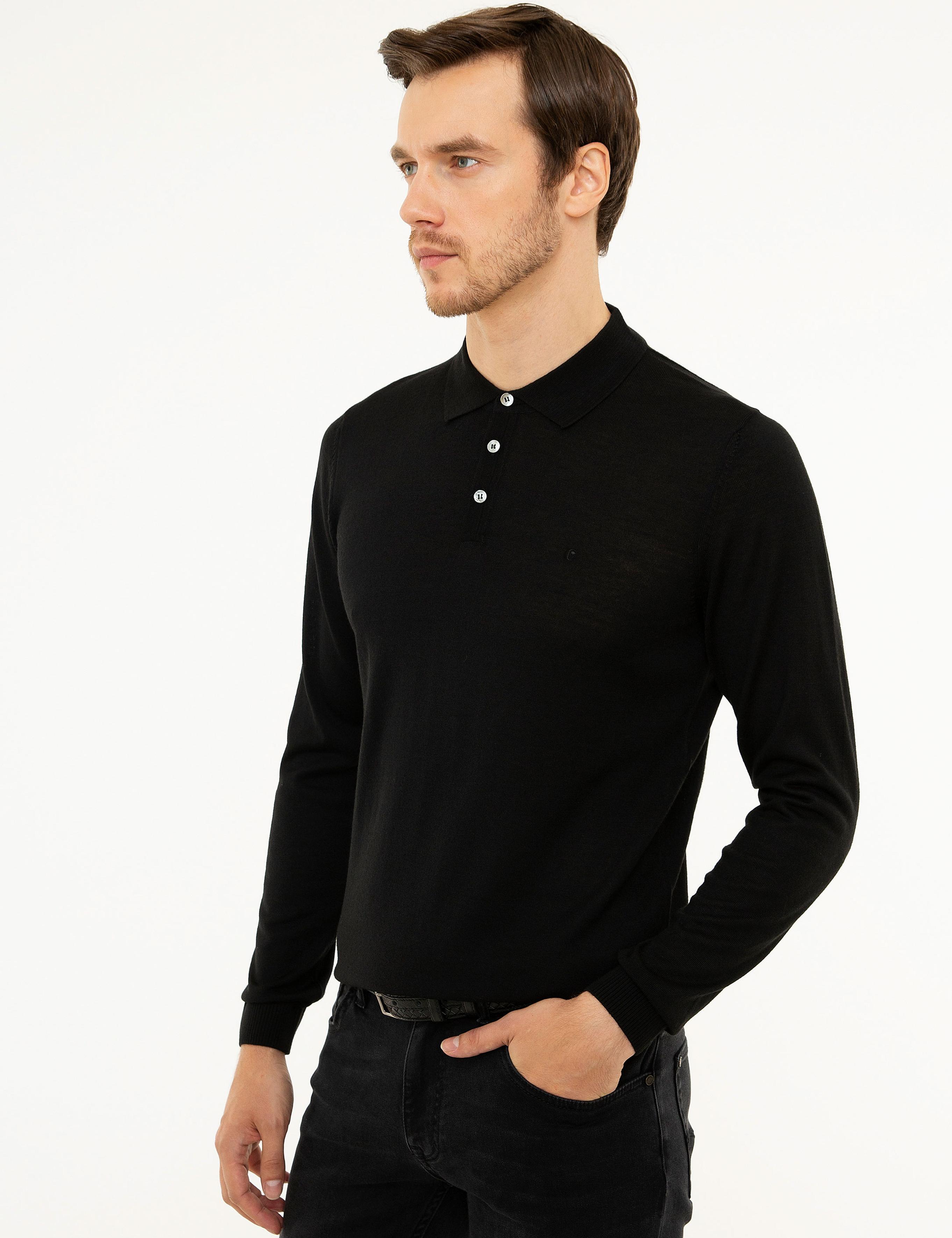Siyah Polo Yaka Basic Kazak - 50211330044