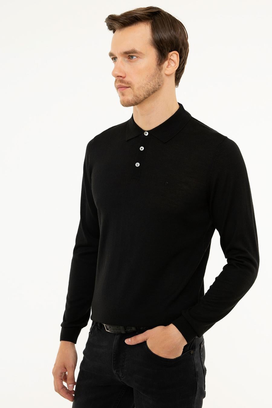Siyah Polo Yaka Basic Kazak - 50211330044