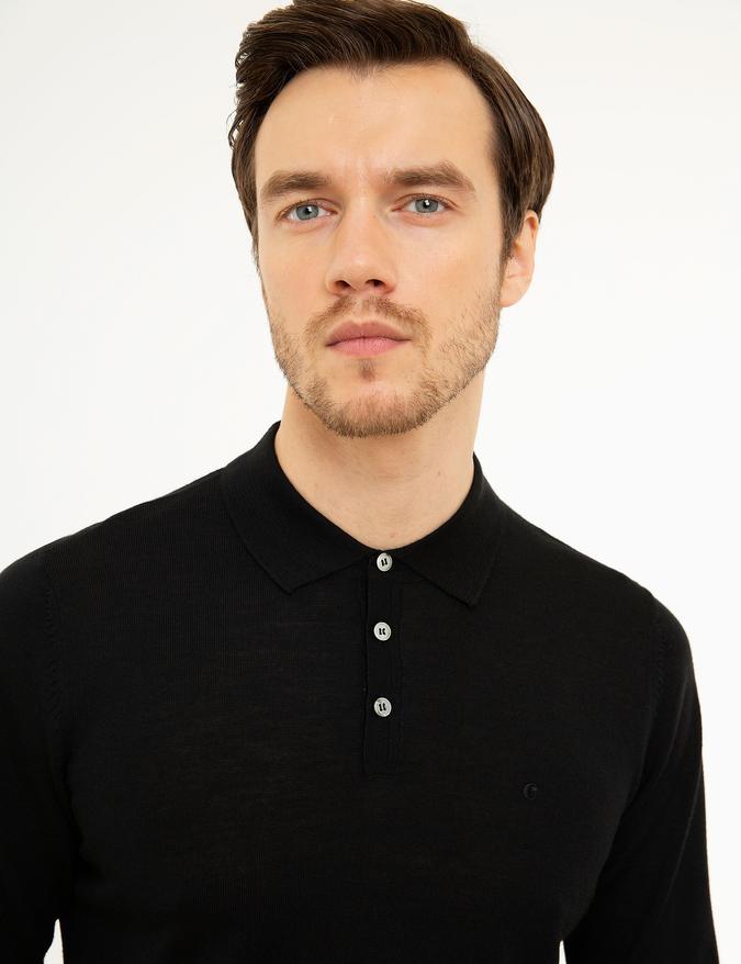 Siyah Polo Yaka Basic Kazak