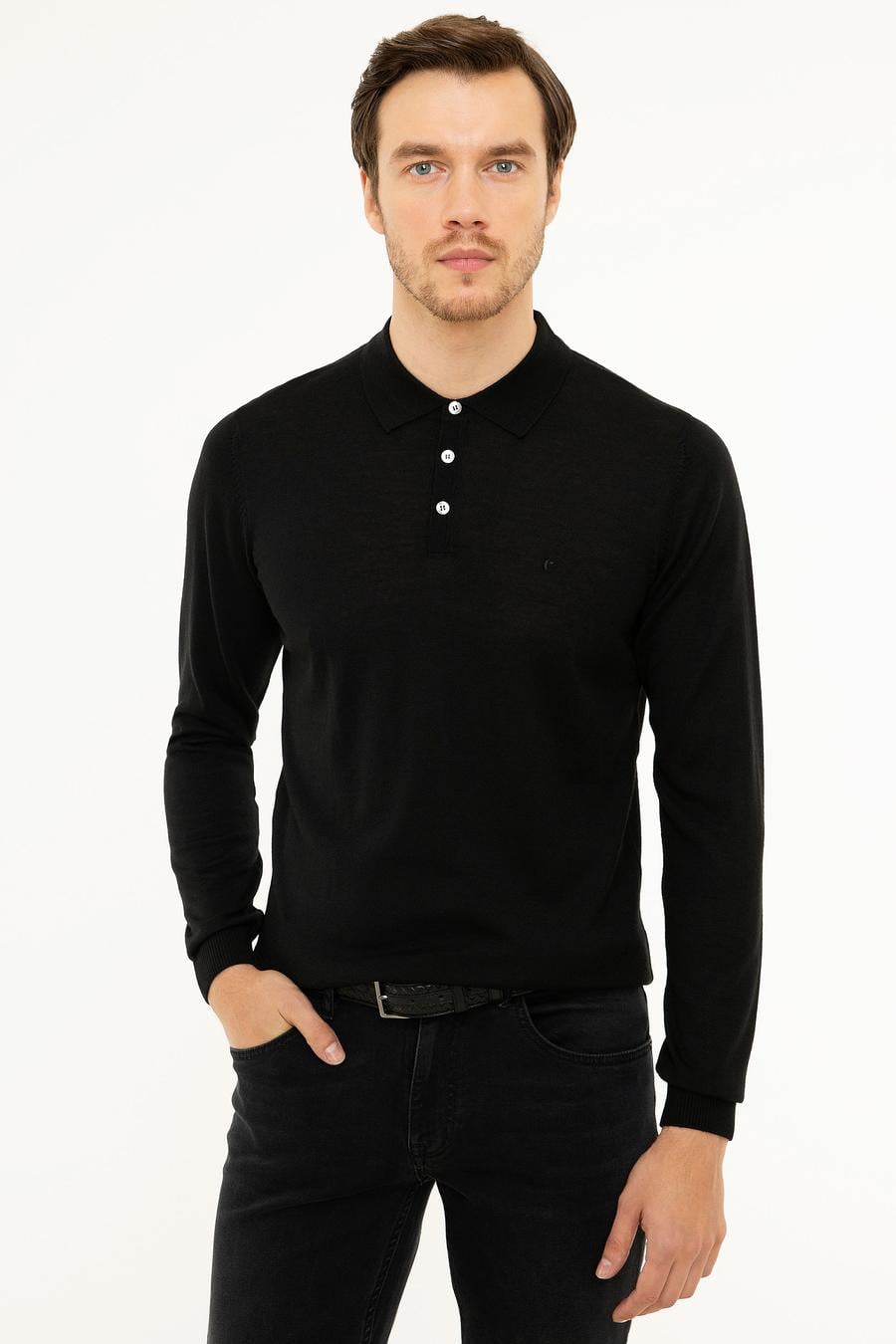Siyah Polo Yaka Basic Kazak - 50211330044